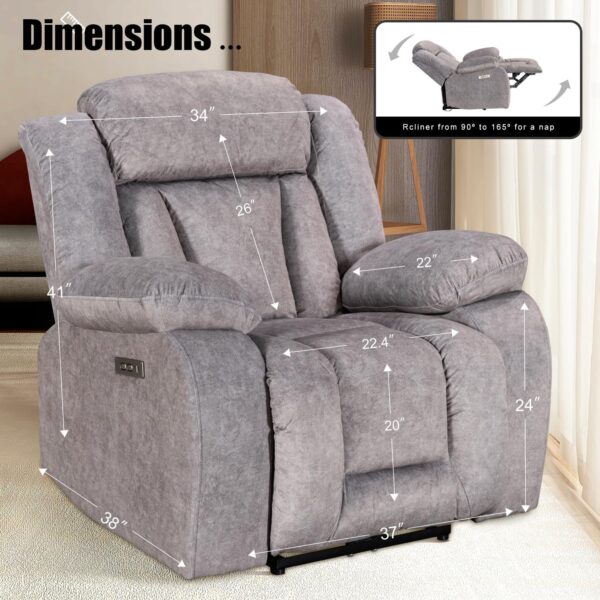 Power Recliner Chair, Ergonomic Reclining Chair with USB and Type-C Charging, Adjustable Electric Recliner Chair for Living Room, Bedroom, Office, Easy Assembly Power Recliner, Light Brown - Image 2