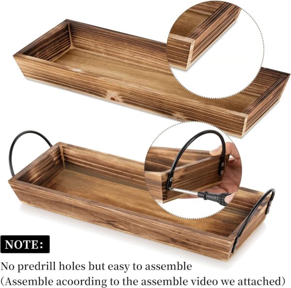 Long Narrow Wood Candle Tray: Hanobe Rustic Wooden Candle Holders Rectangular Table Centerpieces for Dining Room Farmhouse Pillar Stand with Handle Rectangle Tea Light Base Coffee Table Decor - Image 6