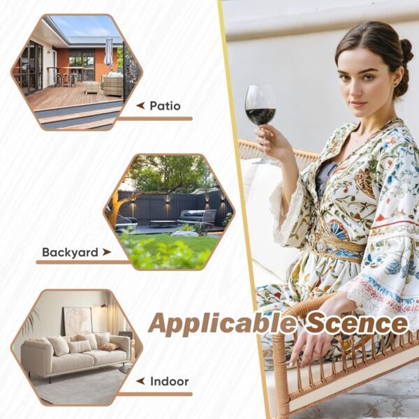 Greesum Outdoor Rope Woven Patio Furniture L-Shaped Conversation Sectional Sofa Set Detachable Lounger for Backyard Porch with Thick Cushions & Long Table, White - Image 4