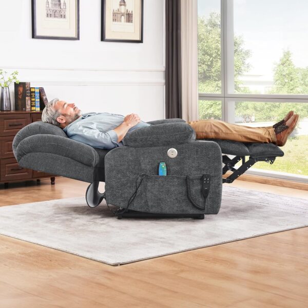 Oversized Power Lift Recliner Chair for Adults, Dual Motor Recliner Chair for Elderly, Lazyboy Recliner Chair with Heat and Massage, Infinite Position, USB Port, Side Pockets, Linen, Dark Gray - Image 6