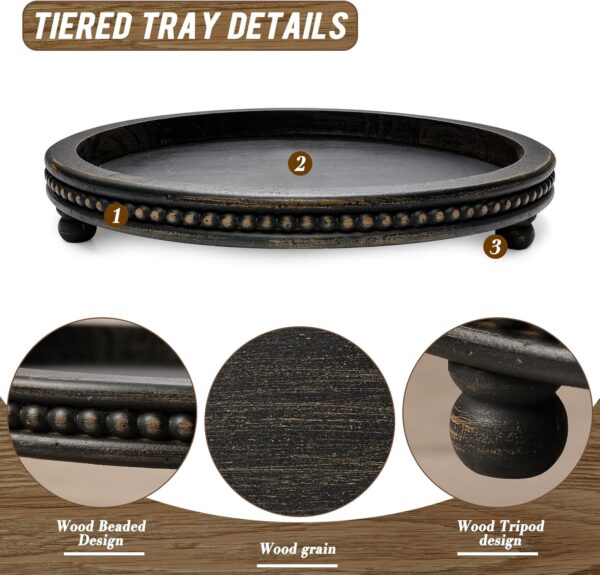 Handmade Decorative Tray for Coffee Table, Small Beaded Coffee Table Tray Decor, Black Wooden Round Serving Tray for Coffee Table, Dining Room Table Entryway and Living Room Table - Image 6