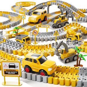 iHaHa Toddler Boy Toys 236 PCS Race Tracks Toys Gifts for 3 4 5 Year Old Boys Kids, 6 PCS Construction Car Toys Gifts for 2 3 4 5 Year Old Boys, Christmas Birthday Gifts Toys for 3 4 5 Year Old Boys