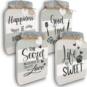 Old Shack Kitchen Wall Decor - Set of 4 Mason Jars - Charming Farmhouse Kitchen Decor - Giftable Rustic Home Decor - Lovely Dining Room Decor - Tin Top Design - 8 Inches Tall by 5 Inches Wide