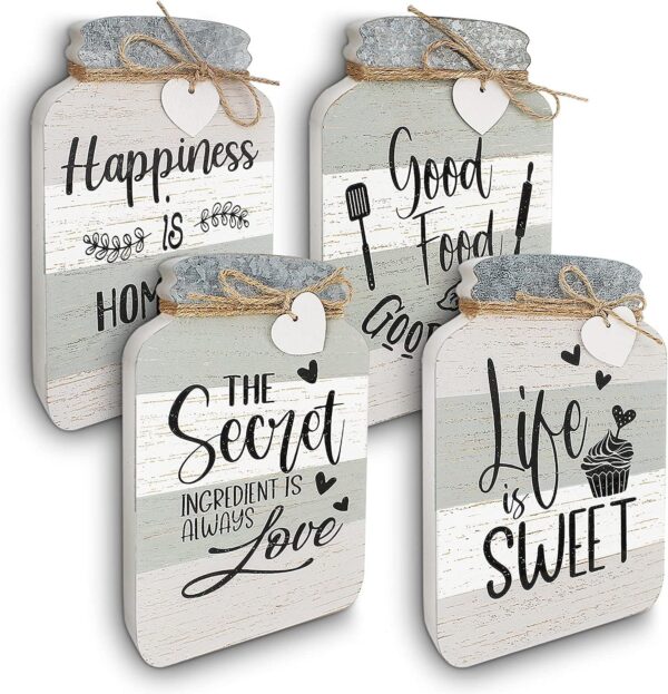 Old Shack Kitchen Wall Decor - Set of 4 Mason Jars - Charming Farmhouse Kitchen Decor - Giftable Rustic Home Decor - Lovely Dining Room Decor - Tin Top Design - 8 Inches Tall by 5 Inches Wide