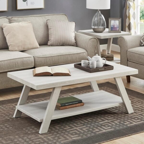 Roundhill Furniture Athens Contemporary Wood Shelf Coffee Table, Weathered Espresso - Image 4