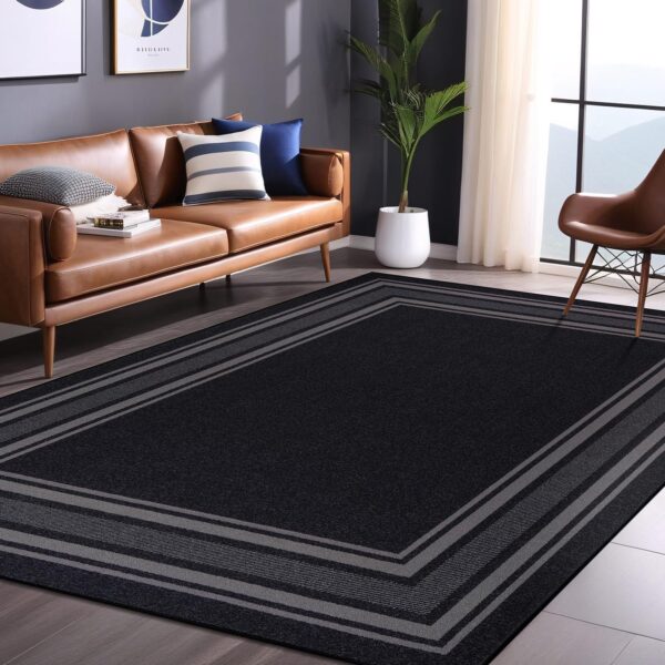 Modern Bordered Non Slip Indoor Rugs for Living Room 5x7 Area Rugs for Kitchen, Rug for Bedroom, and Hallway, Stain Resistant Easy Cleaning Non Shedding Black 5 x 7 - Image 7