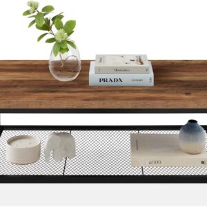 Best Choice Products 44in Modern Coffee Table, Large 2-Tier Industrial Rectangular Wood Grain Top Coffee Table, Accent Furniture for Living Room w/Mesh Shelf, Metal Frame - Gray