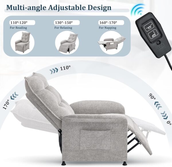 Recliner Chair for Adults, Comfy Electric Reclining Chair for Living Room, Adjustable Modern Power Recliners Chair, Home Theater Seating Single Lounge Sofa Recliner with Padded Seat Backrest - Image 3