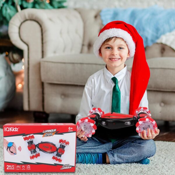 Gesture Sensing RC Stunt Car - Christmas Red, Best Birthday Gifts for Kids 6-12, Hand Remote Control Double Side Twist Cars Toys with Light Music, 4 WD Drift Off Road for Rotation - Image 7