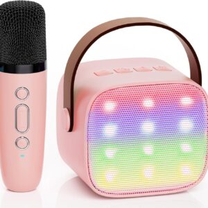 YLL Mini Kids Karaoke Machine, Portable Bluetooth Speaker with Wireless Microphone, Christmas Kids Toys Gifts for Girls 4, 5, 6, 7, 8, 9, 10 +Year Old (Lightpink)