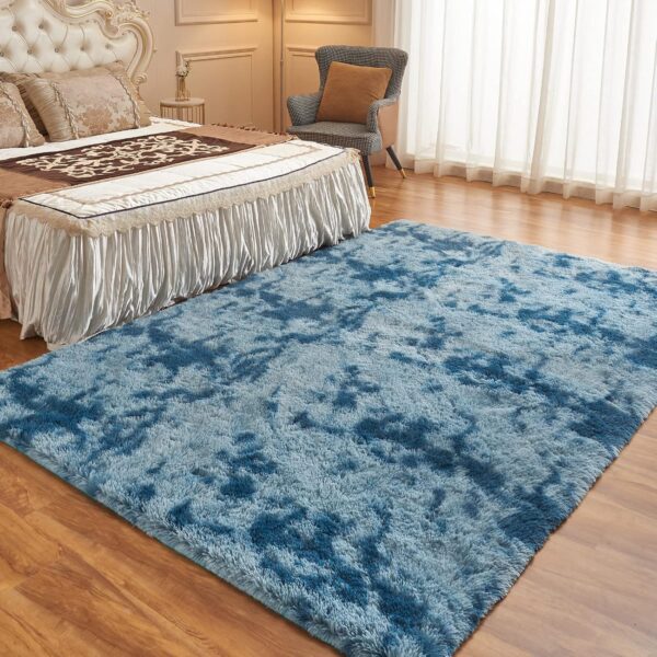Arbosofe Area Rugs for Living Room Bedroom, 5X7 ft Tie Dyed Blue Fluffy Fuzzy Shag Small Carpet Soft Plush Furry Clearance Rug, Cute Rugs for Nursery, Playroom, Kids and Girls Room - Image 7
