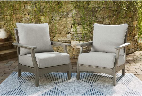 Signature Design Ashley Outdoor Visola Patio HDPE Cushioned Lounge Chair, 2 Count, Gray - Image 2
