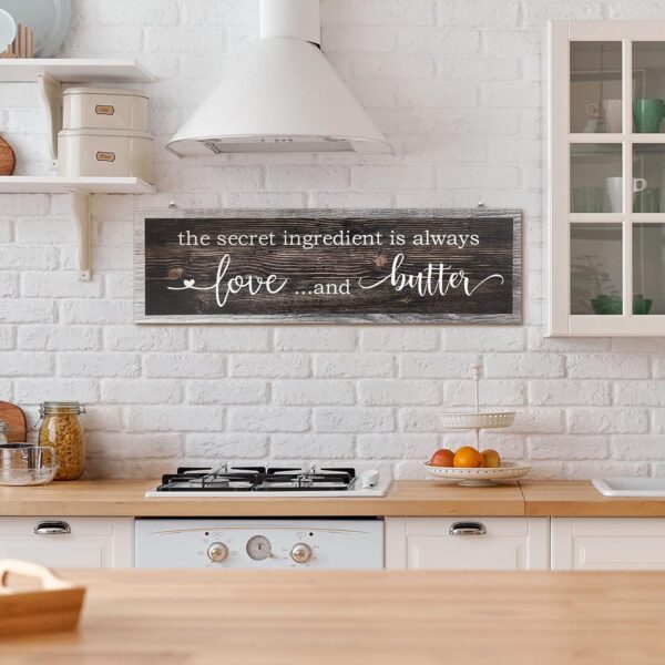 Jetec The Secret Ingredient Is Always Love and Butter Sign Funny Wood Kitchen Sign Funny Farmhouse Wall Kitchen Decor Rustic Kitchen Wall Decoration, 15.7 x 4.7 Inch(Brown) - Image 3