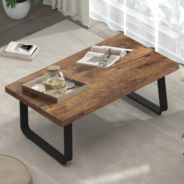HSH Rustic Coffee Table, Industrial Wood and Metal Center Table, Farmhouse Minimalist Oak Coffee Table for Living Room, Modern Rectangular Wooden Tea&Coffee Table for Bedroom Home, Rustic Brown, 39 In - Image 5
