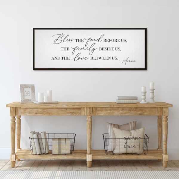 GraceView Bless the Food Before Us Wall Decor Framed Canvas - 42"X15" Inspirational Bless This Food Before Us Sign Wall Art with Hanging Accessories For Dining Room Wall Decor (Black) - Image 6