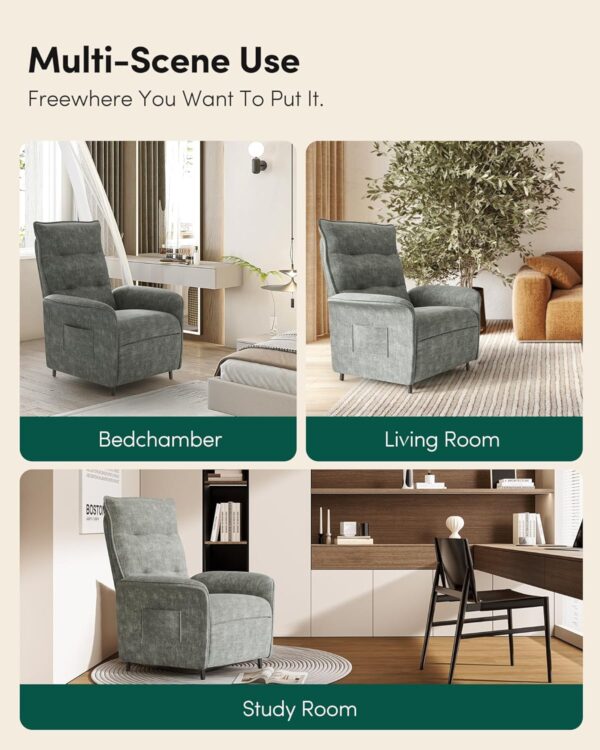 FEZIBO Power Recliner, Adjustable Recliner Sofas for Living Room, Maximum Weight Capacity 330 lbs, Power Sofa with Side Pockets, Power Small Recliner for Living Room and Bedroom, Greyish Green - Image 7