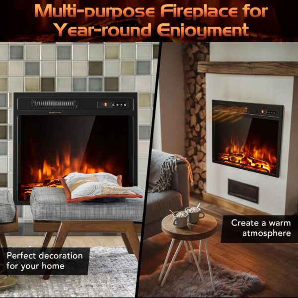 COSTWAY 18-Inch Electric Fireplace Inserts, 1500W Freestanding Recessed Fireplace Heater with Remote Control, Adjustable Flame Effect and Temperature, 9H Timer, Electric Fireplaces for Home Indoor Use - Image 7