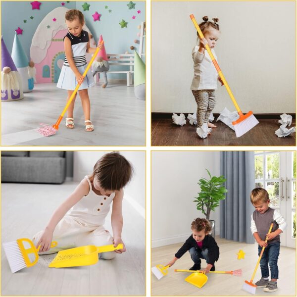 Masthome Kids Cleaning Set, 8 Piece Cleaning Toys Set, Includes Mop, Broom, Brush, Dustpan, Microfiber Cloth, Cleaning Sponge, Squeegee, Window Scraper, Pretend Play Toys for Girls Boys - Yellow - Image 4