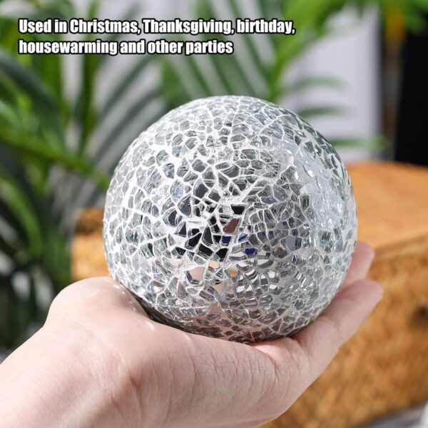 JOHOUSE 3PCS Decorative Glass Bowl and Orbs Set, 3 Inch Silver Mosaic Sphere Balls Centerpiece Balls for Bowls Vases Dining Table Home Decor Wedding Party - Image 5