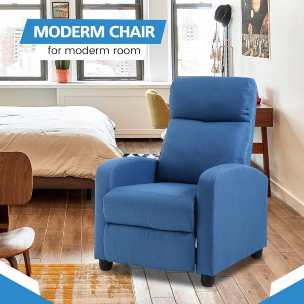 Recliner Chair for Adults, Living Room Chairs, Reading Chair with Fabric Padded Seat Backrest, Modern Reclining Easy Lounge, Bedroom Chair, Recliner Chair for Bedroom (Blue) - Image 3