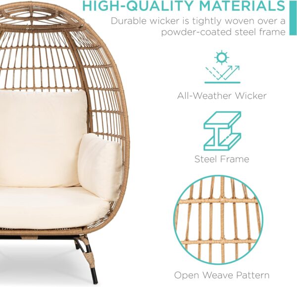 Best Choice Products Wicker Egg Chair, Oversized Indoor Outdoor Lounger for Patio, Backyard, Living Room w/ 4 Cushions, Steel Frame, 440lb Capacity - Ivory - Image 6