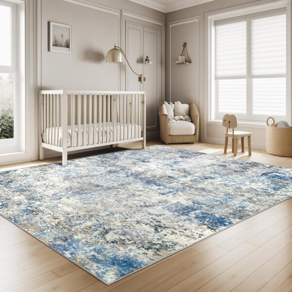 Area Rug Living Room Rugs - 6x9 Modern Abstract Large Soft Machine Washable Rug Stain Resistant Non Slip Faux Wool Low Pile Accent Carpet for Bedroom Dining Home Studio College Office - Grey/Blue - Image 7