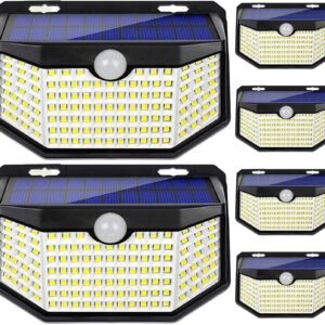 HMCITY Solar Lights Outdoor, 120 LEDs Motion Sensor Lights, 270° Wide Solar Wall Lights, Ip65 Waterproof Spot Lights with 3 Lighting Modes(6 Pack)