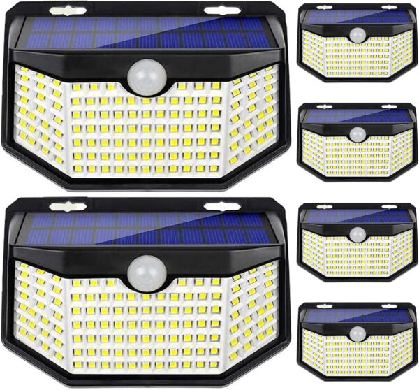 HMCITY Solar Lights Outdoor, 120 LEDs Motion Sensor Lights, 270° Wide Solar Wall Lights, Ip65 Waterproof Spot Lights with 3 Lighting Modes(6 Pack)