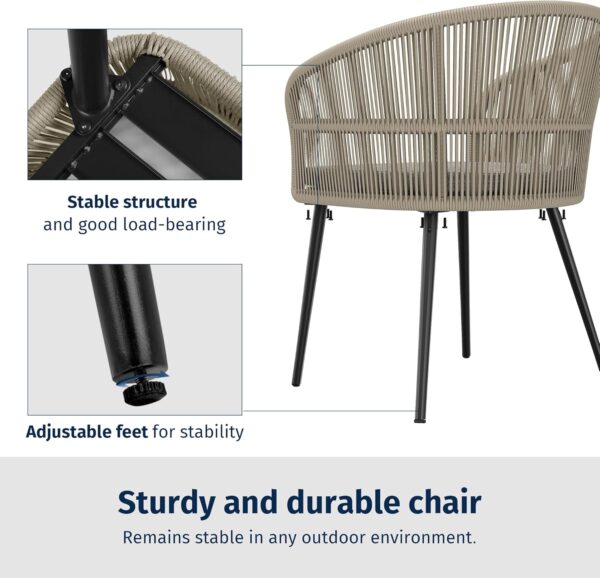 EAST OAK Breezeway 3-Piece Patio Bistro Set, Patio Chairs Bistro Set with 2 Wide Ergonomic Chairs, Cushions & Glass Top Side Table, Outdoor All-Weather Wicker Furniture for Balcony, Brown & Grey - Image 3
