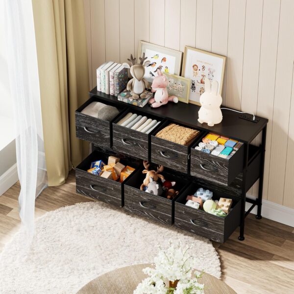Dresser TV Stand with Power Outlet, 43" Long Dresser for Bedroom with 10 Fabric Drawers, Chest of Drawers for Living Room, Hallway (Black Wood Veins) - Image 5