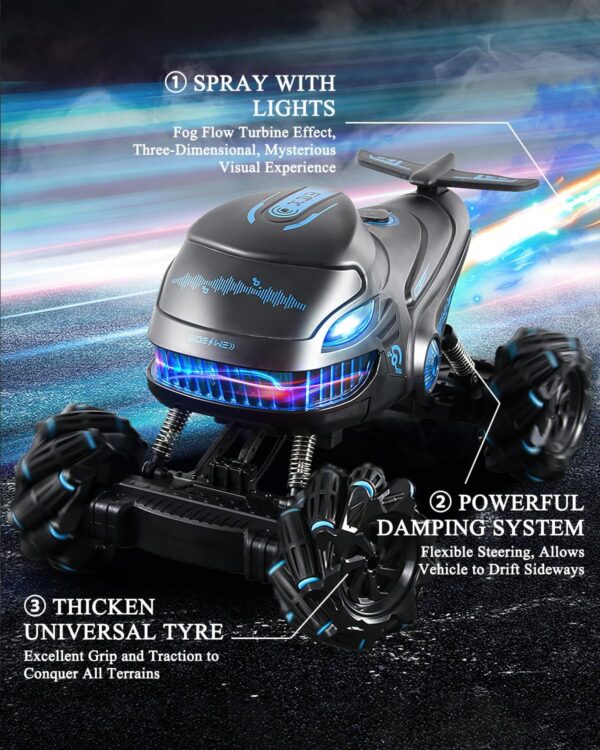 Remote Control Monster Truck RC Car 4WD Offroad Rock Monster Crawler with Fog Mist LED Lights Spray Vehicle Toy Gift for Adults Boys Girls Kids 8-12 - Image 3