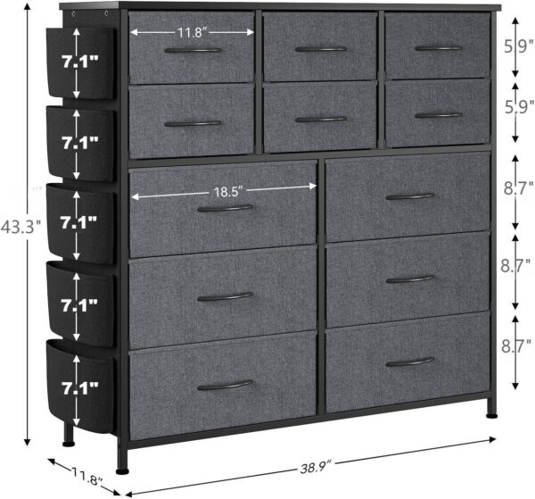 Jojoka Dresser for Bedroom with 12 Drawer, Dressers & Chests of Drawers for Hallway, Entryway, Storage Organizer Unit with Fabric, Sturdy Metal Frame, Wood Tabletop, Easy Pull Handle… (Gray) - Image 3