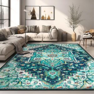 Area Rugs 5x7 Washable Living Room Rug,Vintage Soft Boho Area Rug,Non-Slip/Non-Shedding Print Floor Carpet for Dining Room,Bedroom-Green