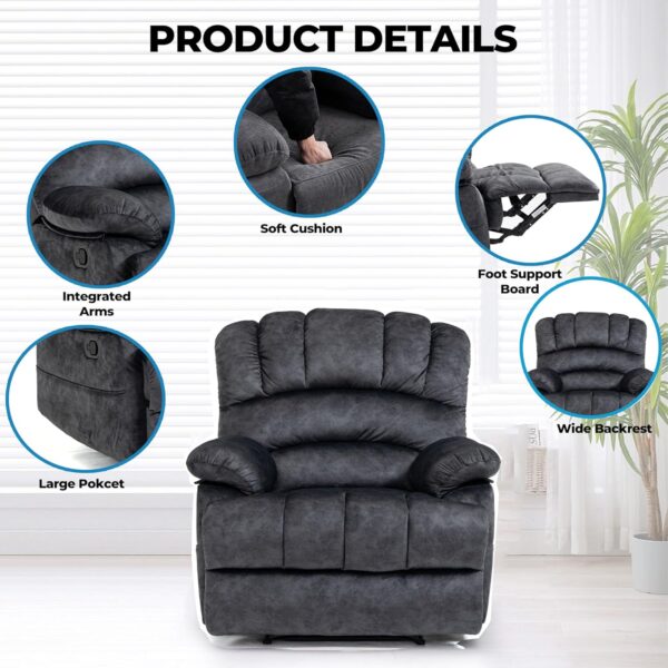 Modern Lazy Boy Recliner Chair & Manual Recliner Chair for Adults, Oversized Single Sofa with Adjustable Backrest, Footrest Extender,2 Pockets,Heavy Duty,Fabric (Dark Gray2) - Image 5