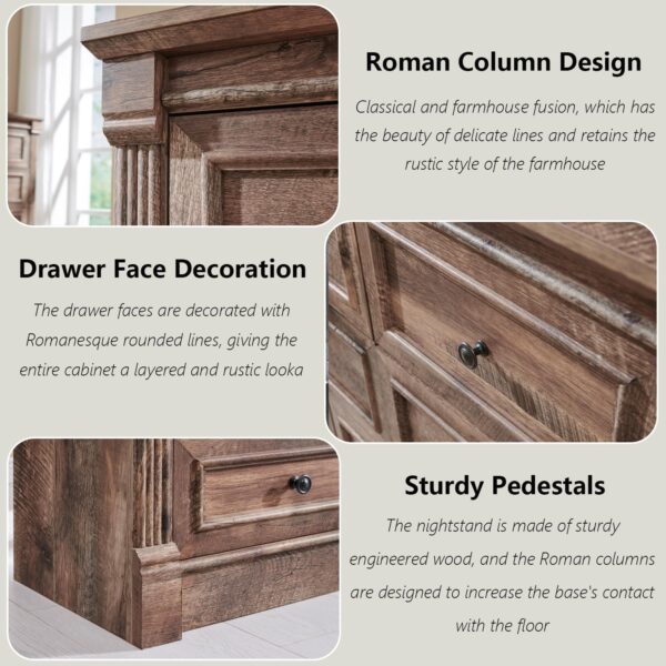 8 Drawers Dresser for Bedroom, Farmhouse 61" Wide Dressers & Chests of Drawers w/Roman Column, Large Storage Dressers Organizer w/Two Different Drawer Sizes for Bedroom,Living Room,Light Brown - Image 4