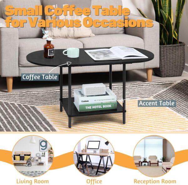 Coffee Tables for Living Room,2-Tier Small Coffee Table Industrial Modern Black Coffee Table with Storage Shelf and Wood Tabletop for Small Space,Home Office - Image 6