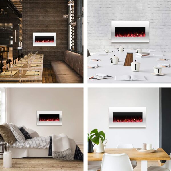 Northwest 36-Inch Wall Mounted Electric Fireplace - 10-Color LED Flame and 3 Media Backgrounds with Adjustable Brightness and Remote (White) - Image 7