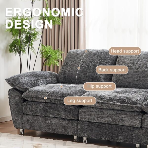 101.6" Small Modular sectional Sofa,Living Room Comfort Cloud Couch sectional, Modern Dark 3-Seater Cloud Sofa，Modular Sofa with Ottoman，Comfortable upholstered Furniture. for Apartment Office(Gray) - Image 7