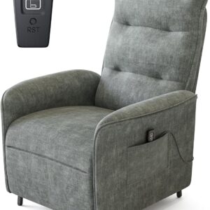 FEZIBO Power Recliner, Adjustable Recliner Sofas for Living Room, Maximum Weight Capacity 330 lbs, Power Sofa with Side Pockets, Power Small Recliner for Living Room and Bedroom, Greyish Green