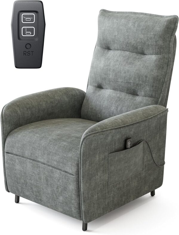 FEZIBO Power Recliner, Adjustable Recliner Sofas for Living Room, Maximum Weight Capacity 330 lbs, Power Sofa with Side Pockets, Power Small Recliner for Living Room and Bedroom, Greyish Green