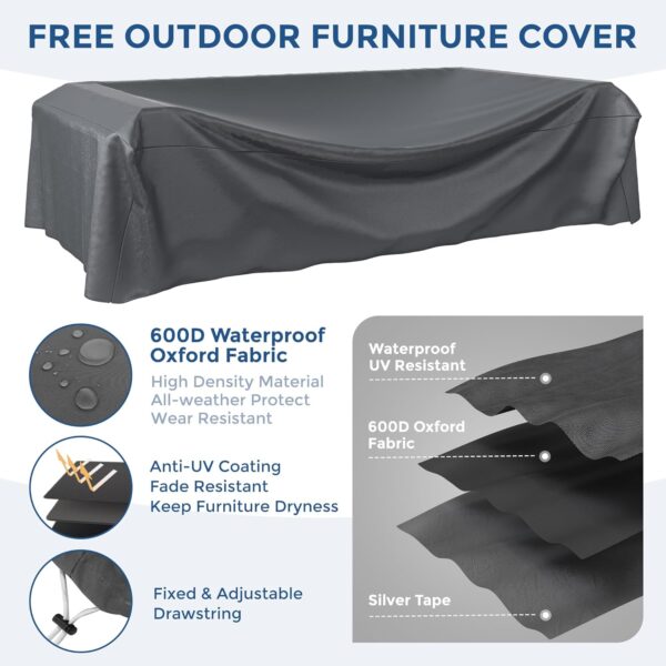 Patio Furniture Set, 7-Piece Outdoor Sectional with Waterproof Cover, All-Weather Wicker Patio Conversation Sets for Backyard (Brown with Grey Cushion) - Image 5