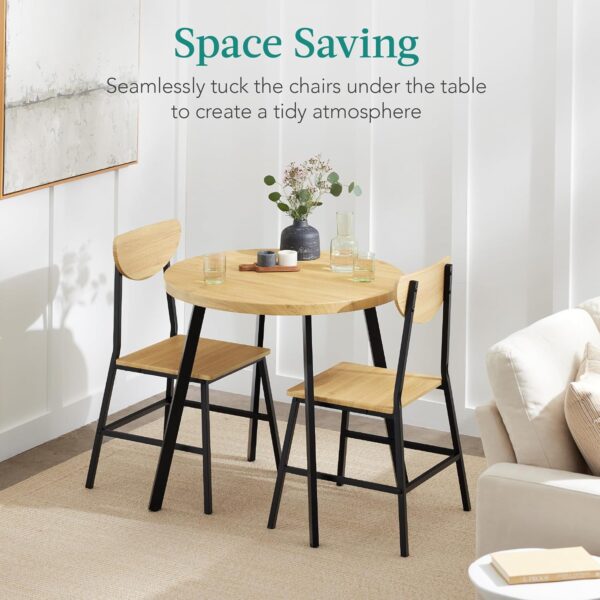 Best Choice Products 3-Piece Mid-Century Modern Round Dining Set, Space Saving Dinette for Kitchen, Dining Room, Small Space w/Metal Legs - Natural - Image 3