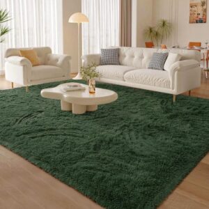 Soft Deep-Green Rugs for Bedroom, 5x7 Feet Fluffy Carpets, Indoor Modern Plush Area Rugs for Living Room Kids Girls Room, Non-Slip Shag Rug for Nursery Home Decor, Deep-Green
