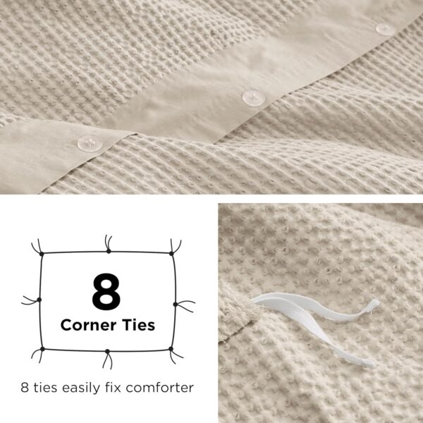 Bedsure Cotton Duvet Cover Queen Size - 100% Cotton Waffle Weave Beige Duvet Cover, Soft and Breathable Queen Duvet Cover Set for All Season (Queen, 90"x90") - Image 7