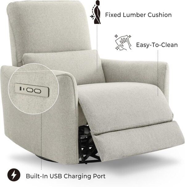 CHITA Power Recliner Chair Swivel Glider, FSC Certified Fabric Living Room Nursery Reclining Sofa Chair with Lumbar Support, Dove Grey - Image 7