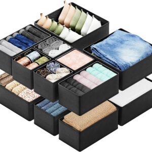SpaceAid Drawer Organizer Clothes, 12 Pack Dresser Organizer Bins for Nursery, Closet Organization and Storage Dividers for Clothing, Baby Clothes, Underwears, Socks (Black)