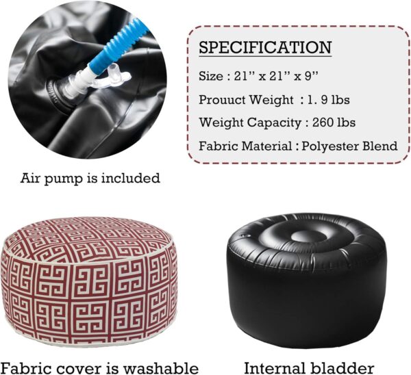 Kozyard Inflatable Ottoman Stool - Portable Round Pouf for Indoor/Outdoor Use - Perfect Small Foot Rest or Seating for Kids and Adults - Ideal for Camping or Home (Ruby Red) - Image 4