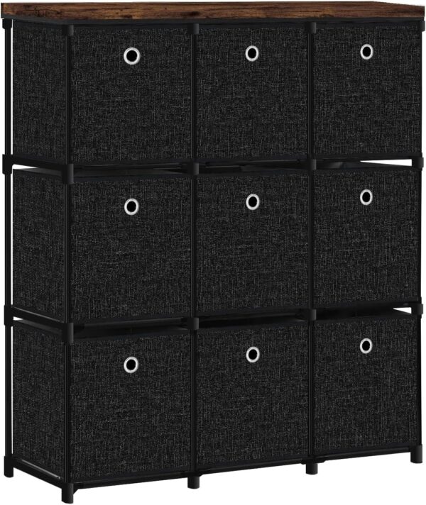 Fabric Dresser with 9 Drawers, Tall Cube Organizer for Closet, Storage Drawer Unit Chest of Drawers for Bedroom, Living Room, Hallway, Dorm, Black