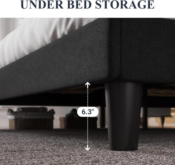 Allewie Queen Size Bed Frame with Button Tufted Wingback Headboard, Modern Upholstered Bed Frame with Solid Wooden Slats Support - No Box Spring Needed, Easy Assembly, Black - Image 4