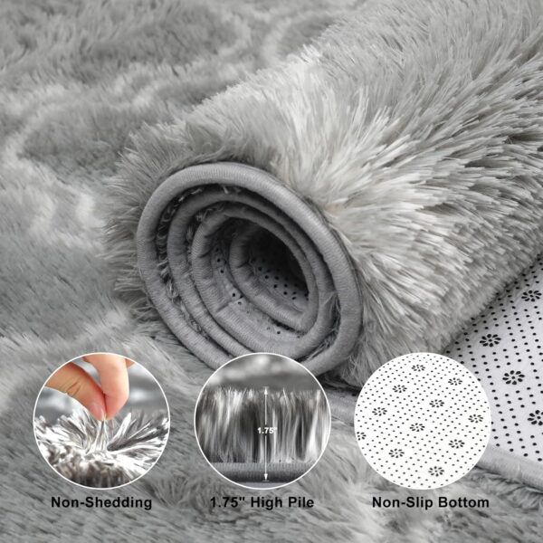 Area Rugs 8x10, Shag Rugs for Living Room, High Pile Fluffy Carpet for Bedroom, Kids Room, Nursery, Home Decor, Geometric, Light Grey/White - Image 4
